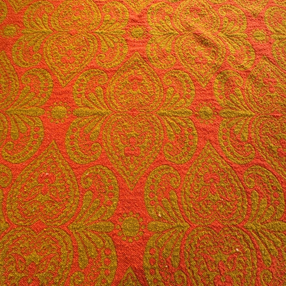 Vintage 1960s bedspread, orange and avocado green pattern, fringed, twin size - Picture 2 of 8